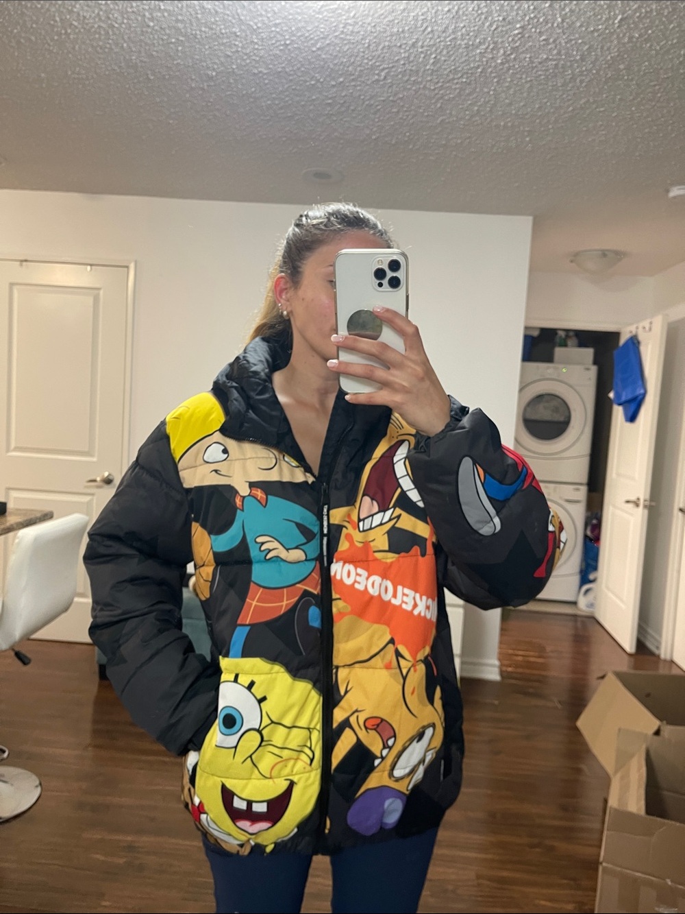 Nickelodeon Black Multicolor SpongeBob & Friends Graphic Puffer Jacket